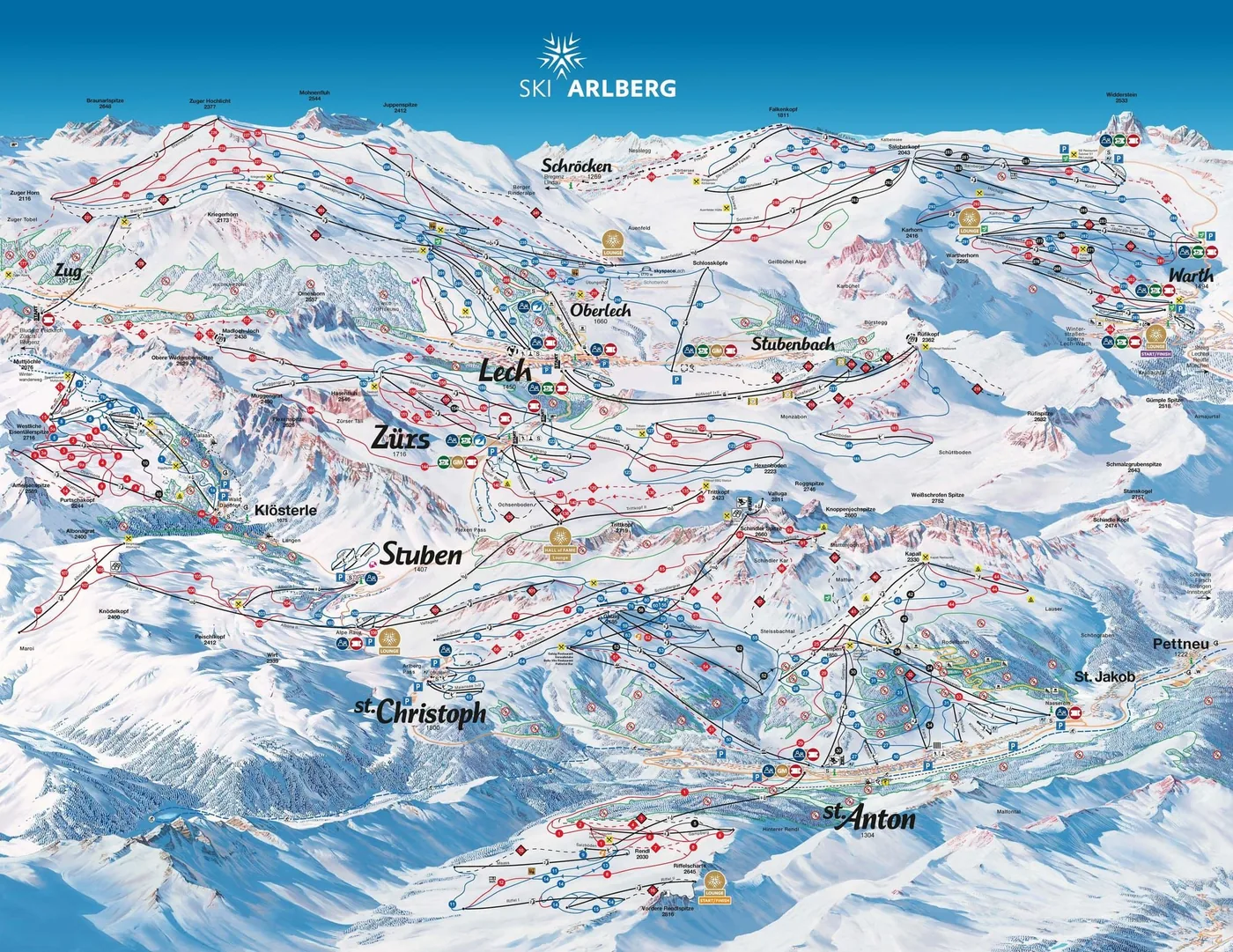 Stuben — central in the Ski Arlberg piste map