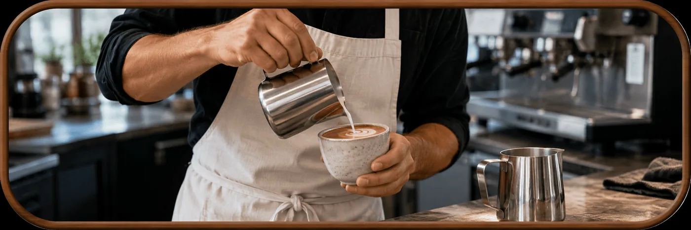 Barista rót sữa vẽ latte art
