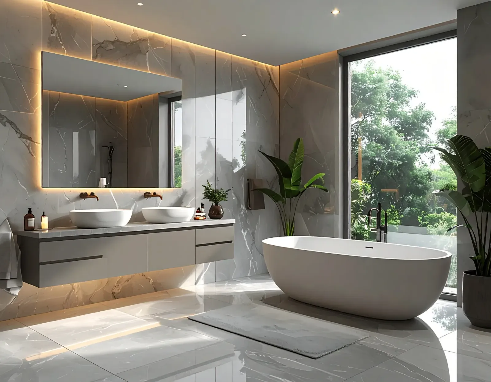 Phòng tắm hoàn thiện với thiết bị vệ sinh bàn giao