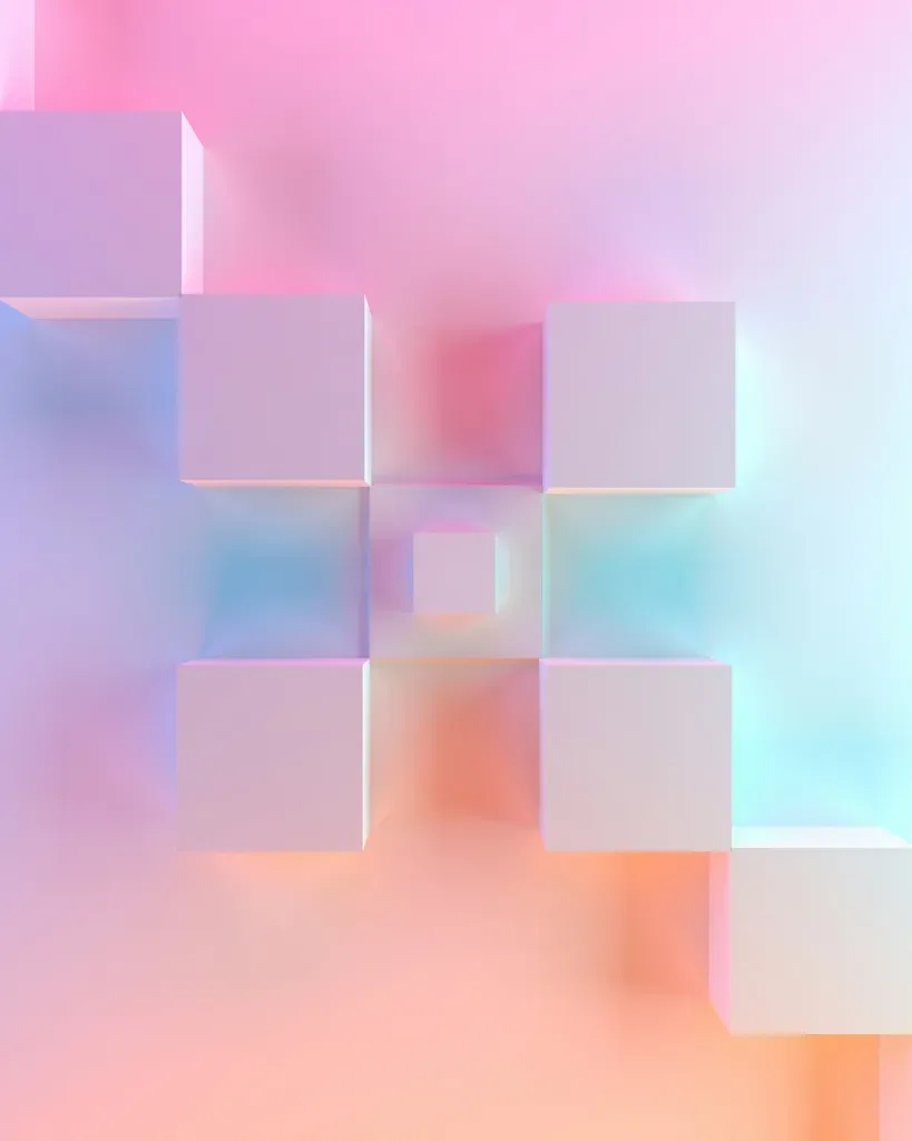 Khối kính 3D tông pastel minh họa giao diện web
