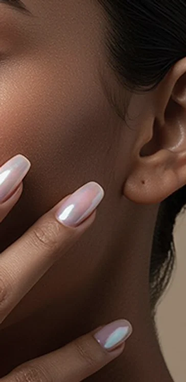 Bộ móng đắp bột dáng vuông phủ gel ánh ngọc trai