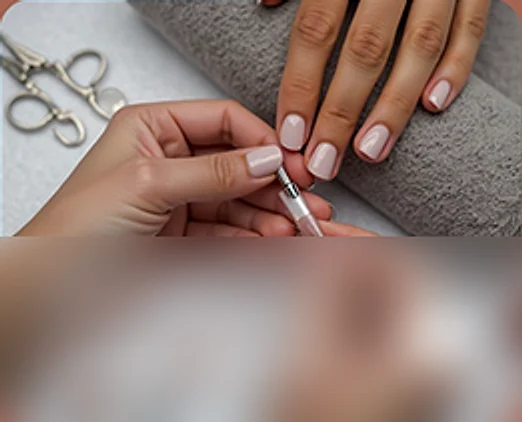 Kỹ thuật viên sơn gel màu hồng sữa cho khách