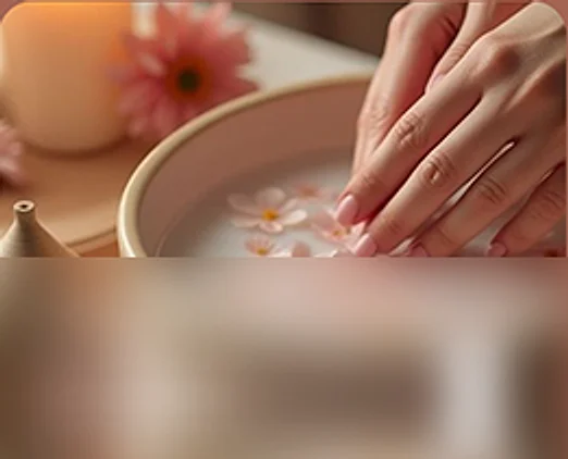 Bàn tay ngâm trong chậu nước thả hoa