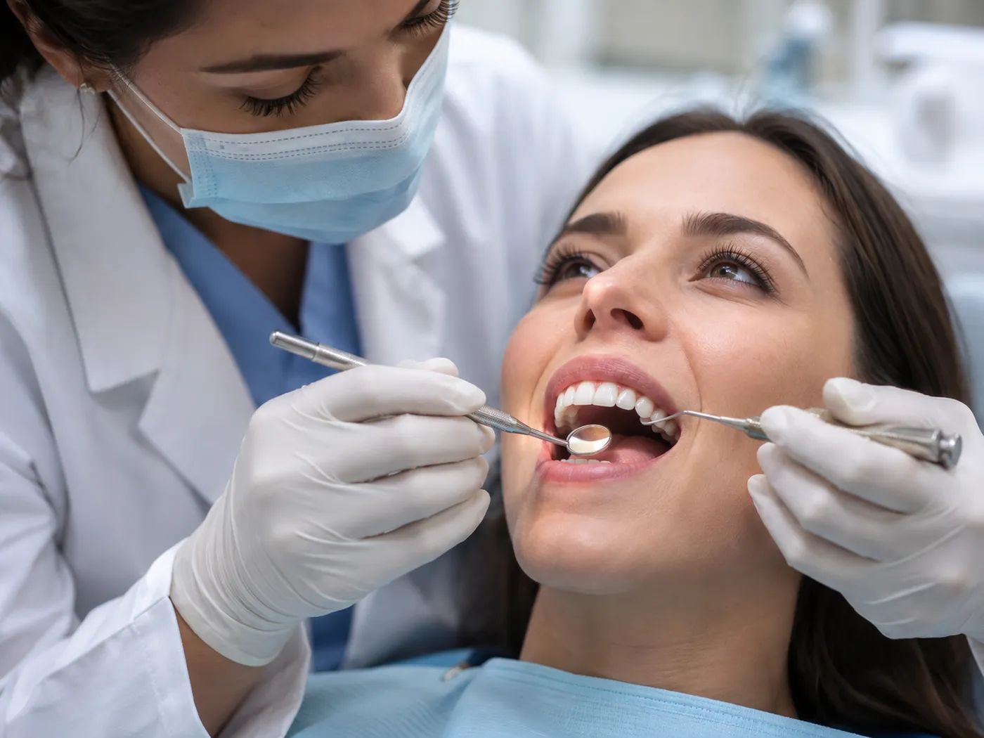 Bác sĩ khám răng cho bệnh nhân