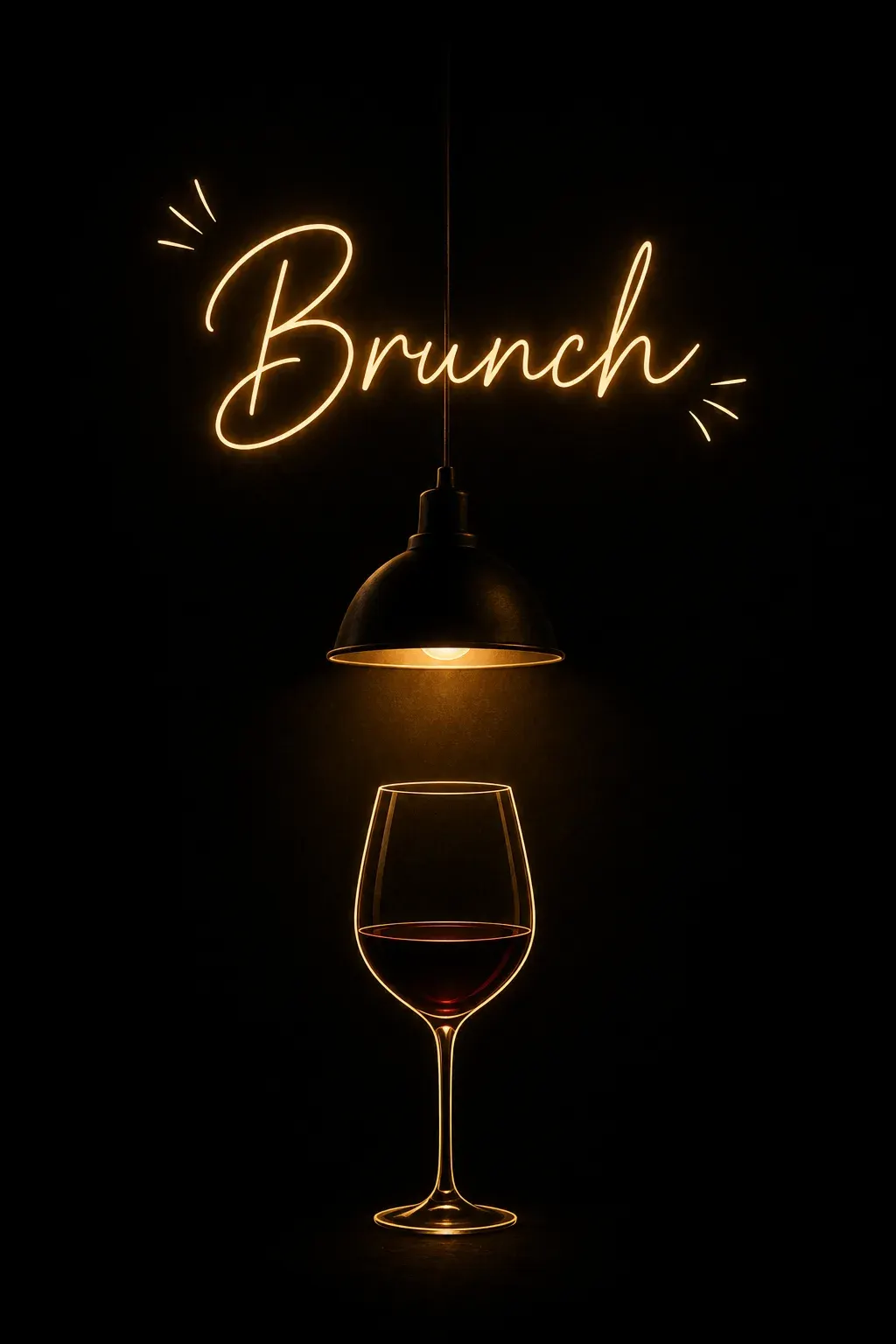 Poster Brunch với ly rượu vang phác họa
